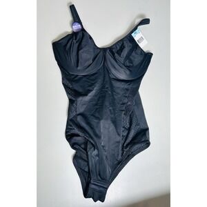 Bali Body Shaper Cool Comfort Built-in Underwire Bra Bodysuit Minimizer BLK 40C